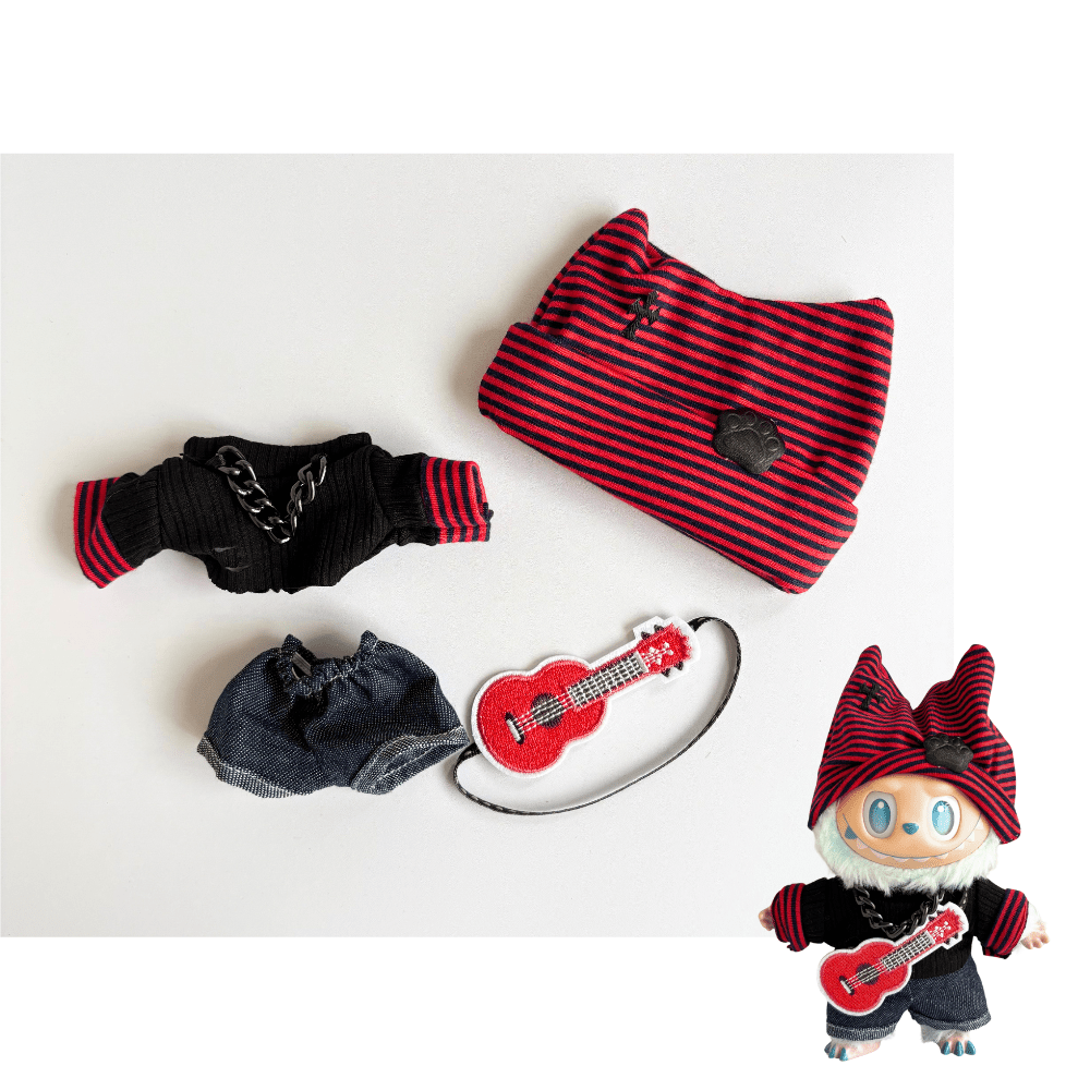 17cm Labubu Clothes –Indie Rocker Full Set (clothes Only, Doll Not Included)