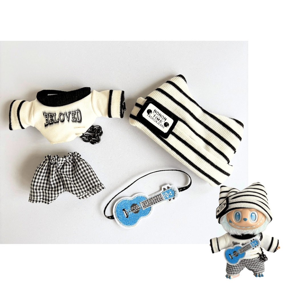 17cm Labubu Clothes –Indie Rocker Full Set (clothes Only, Doll Not Included)
