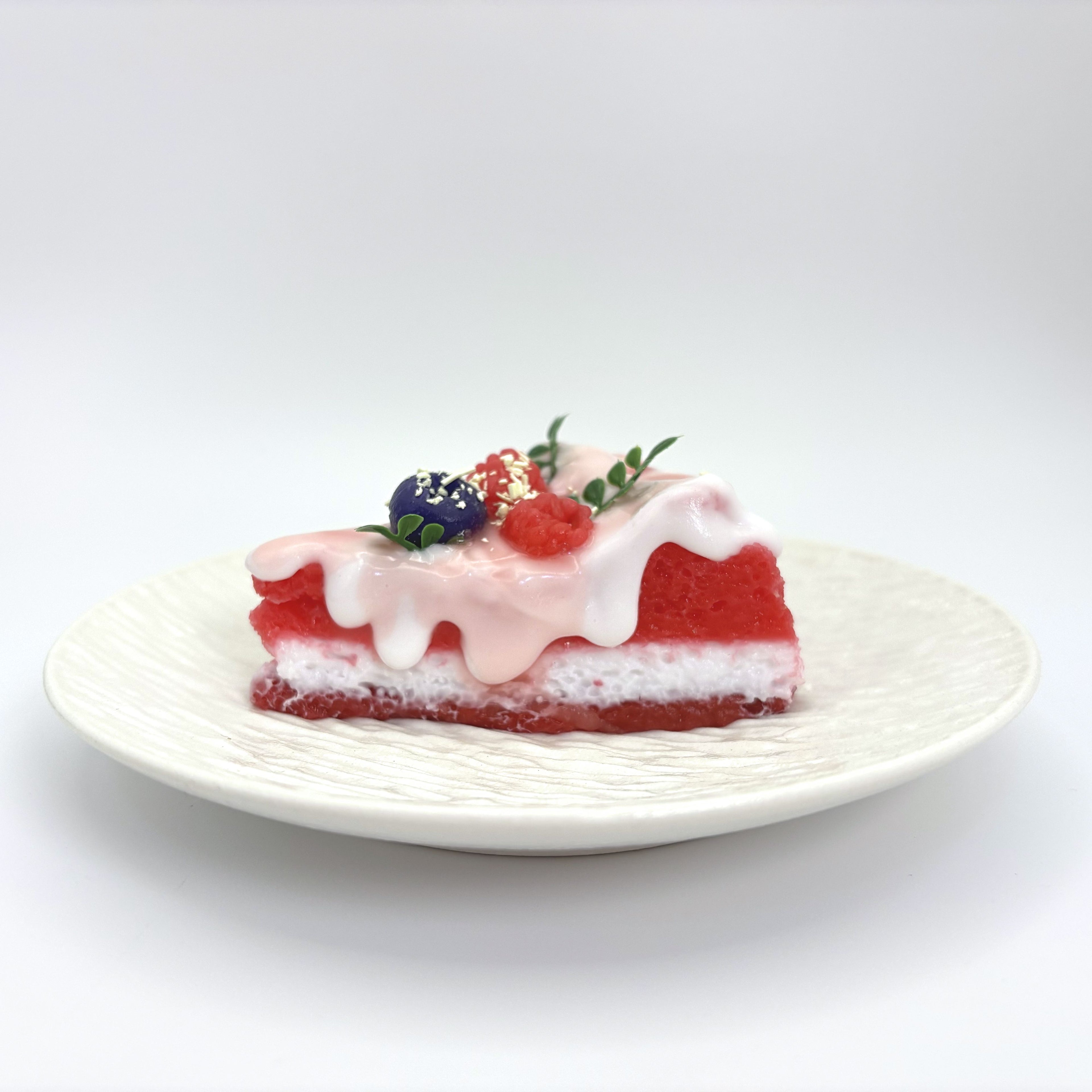 Front view of Lalachill’s Raspberry Cream Cake Squishy, featuring a realistic raspberry cream cake design in soft silicone