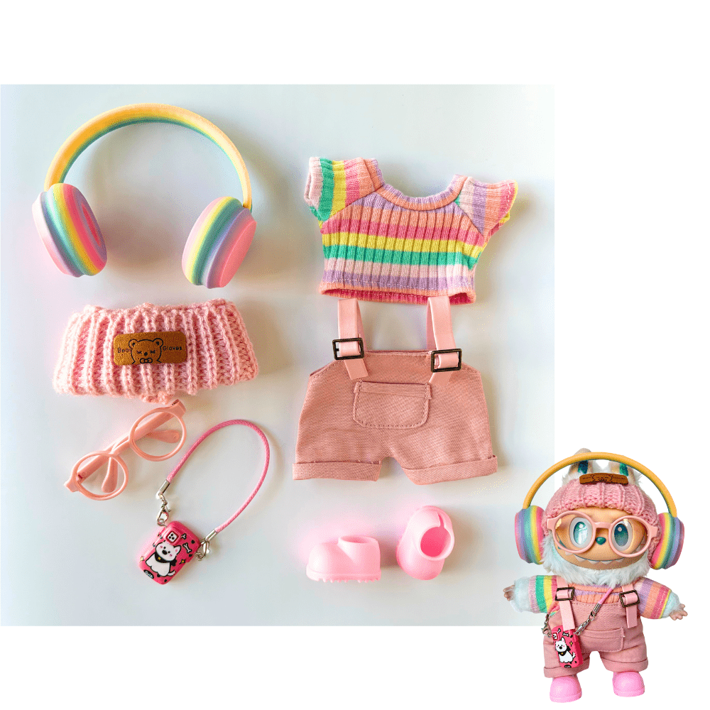 17cm Labubu Clothes –Pink Prism Full Set (Clothes Only, Doll Not Included)