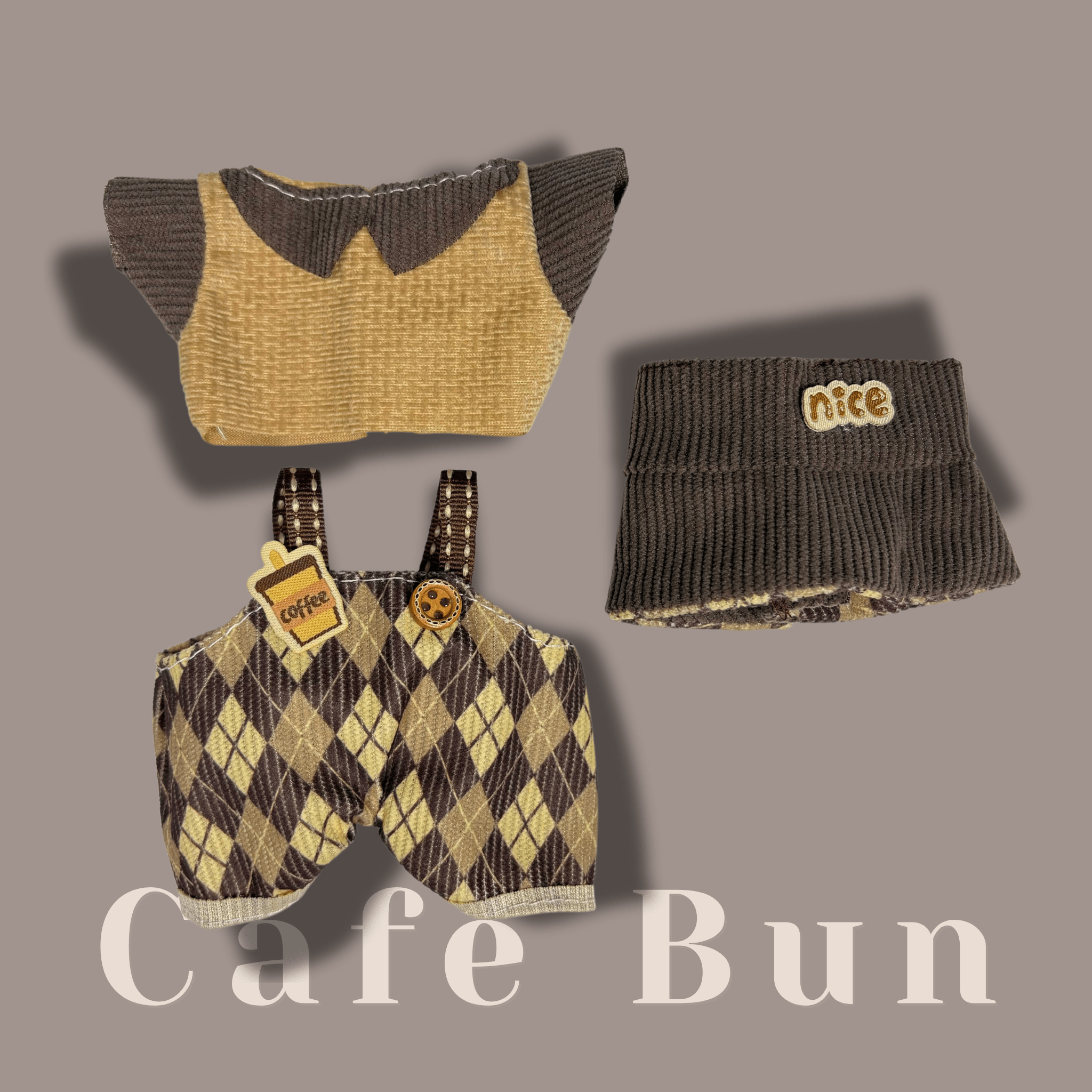 Labubu 17cm Doll Clothes – Café Bun basic Set (Clothes Only, Doll Not Included)