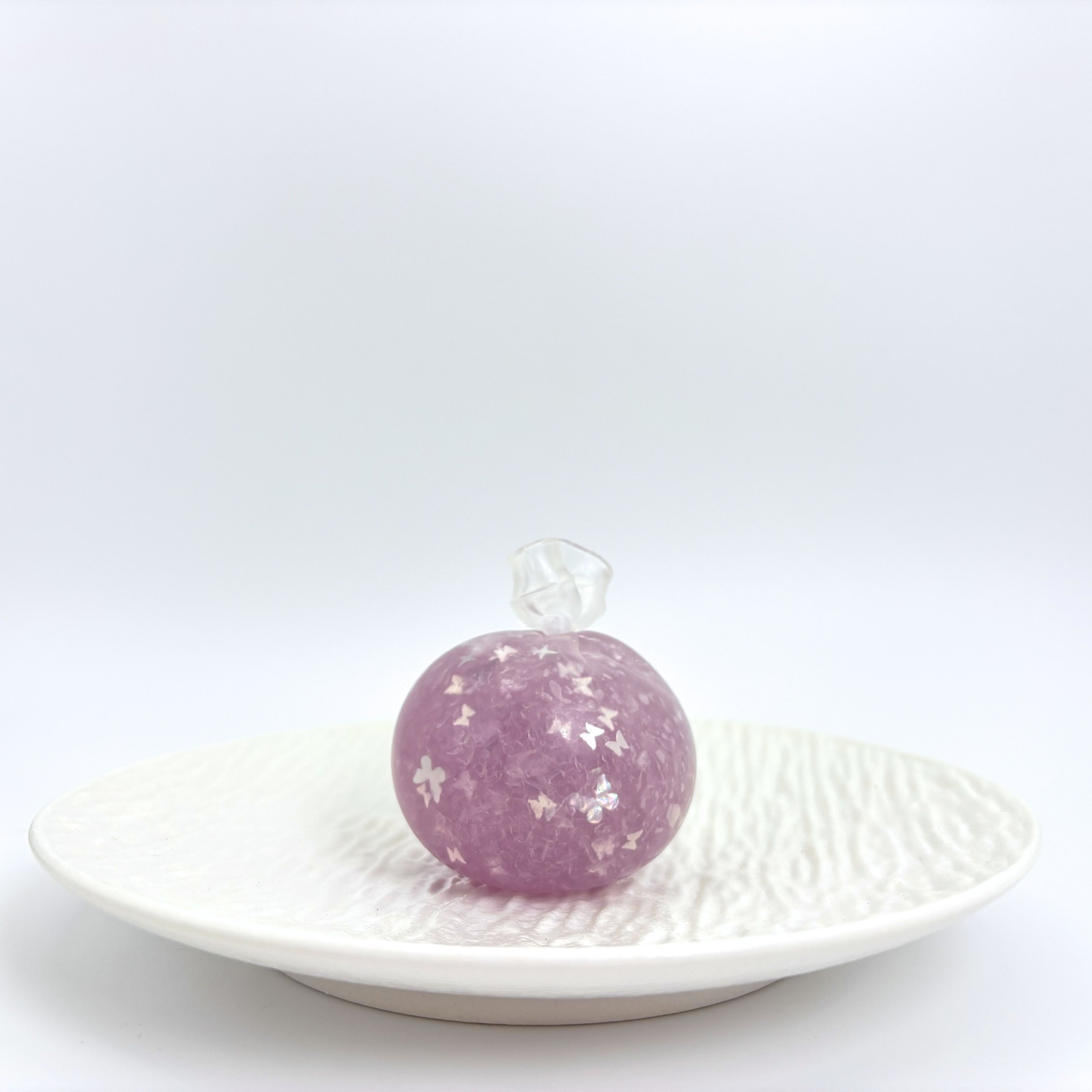 Purple Butterfly Crisp stress ball with soft crunchy texture and floating butterflies – Lalachill ASMR sensory toy.