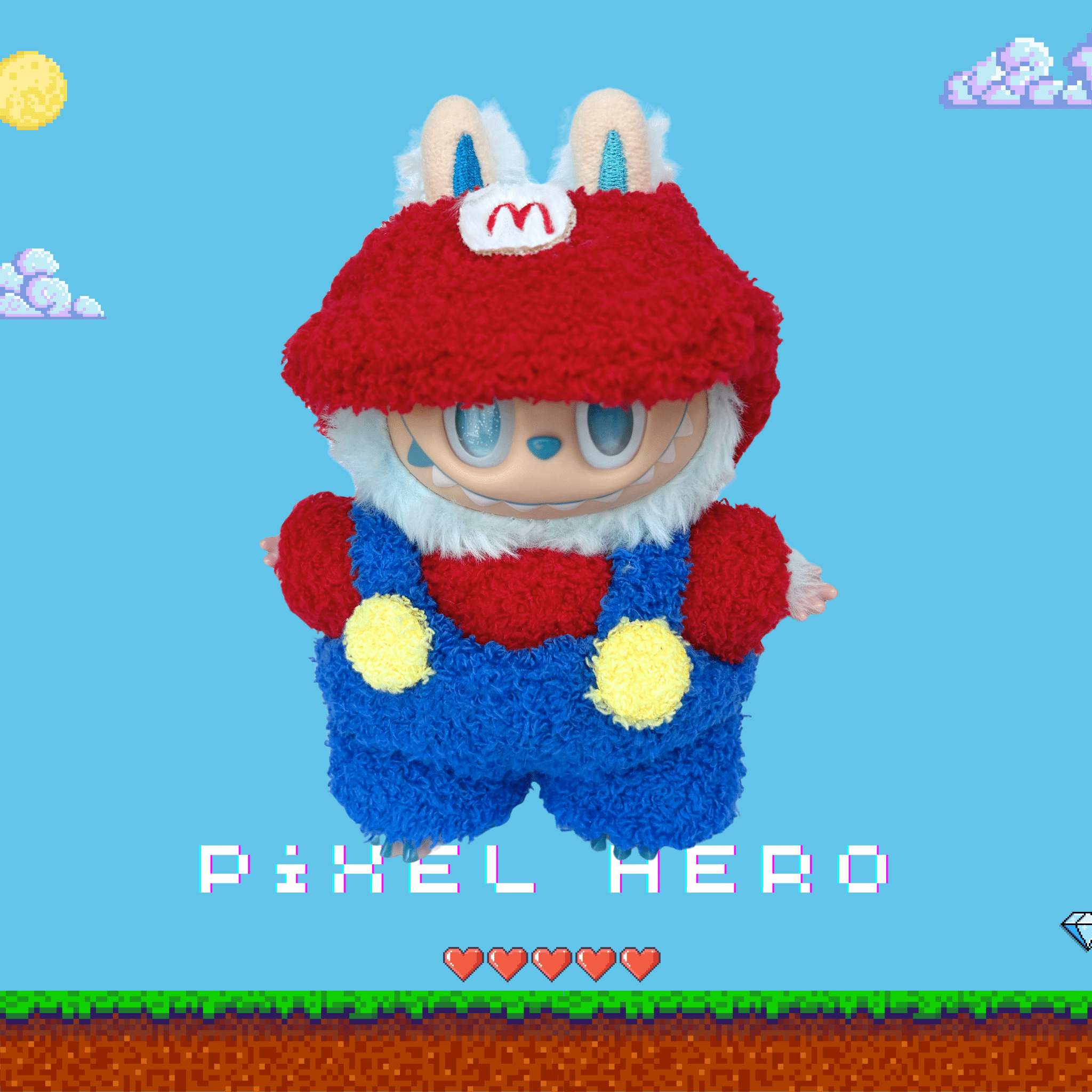 Labubu 17cm Doll Clothes –Pixel Hero Set (Clothes Only, Doll Not Included)