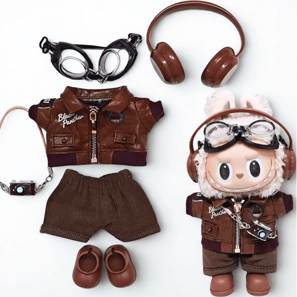 17cm Labubu Clothes –Vintage Pilot Premium Full Set (clothes Only, Doll Not Included)