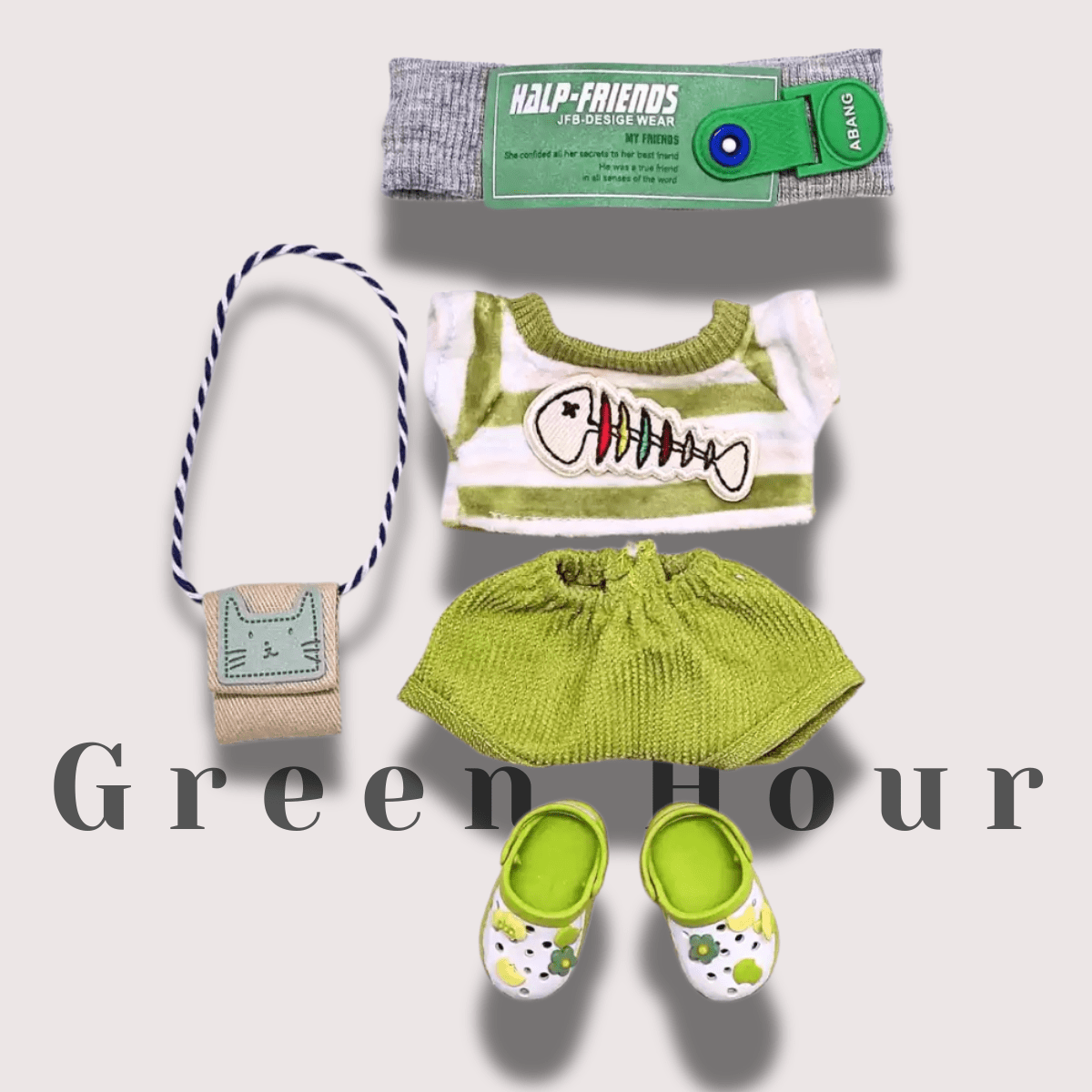 Labubu 17cm Doll Clothes – Green Hour Full Set(Clothes Only, Doll Not Included)