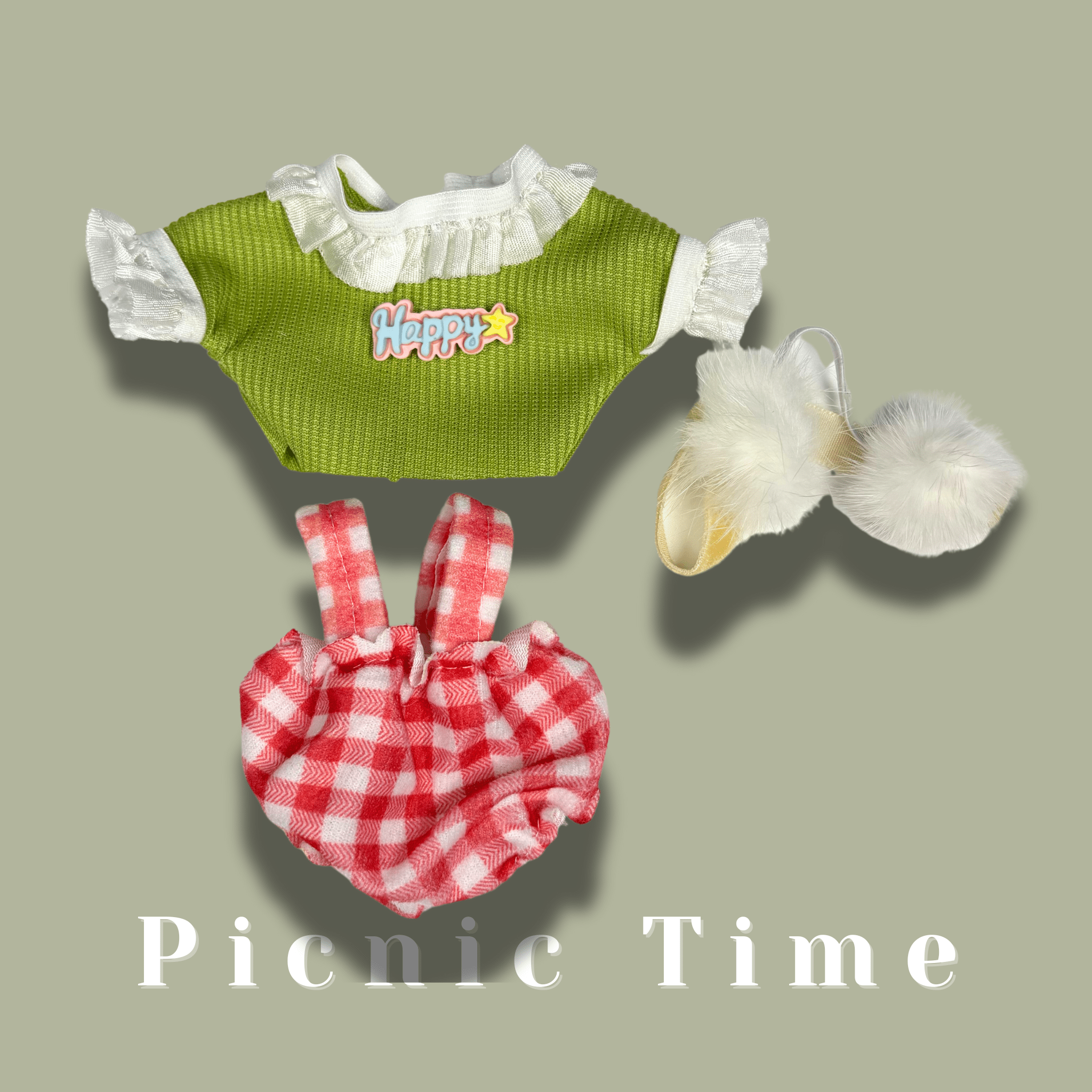 Labubu 17cm Doll Clothes – Picnic Time Basic Set (Clothes Only, Doll Not Included)