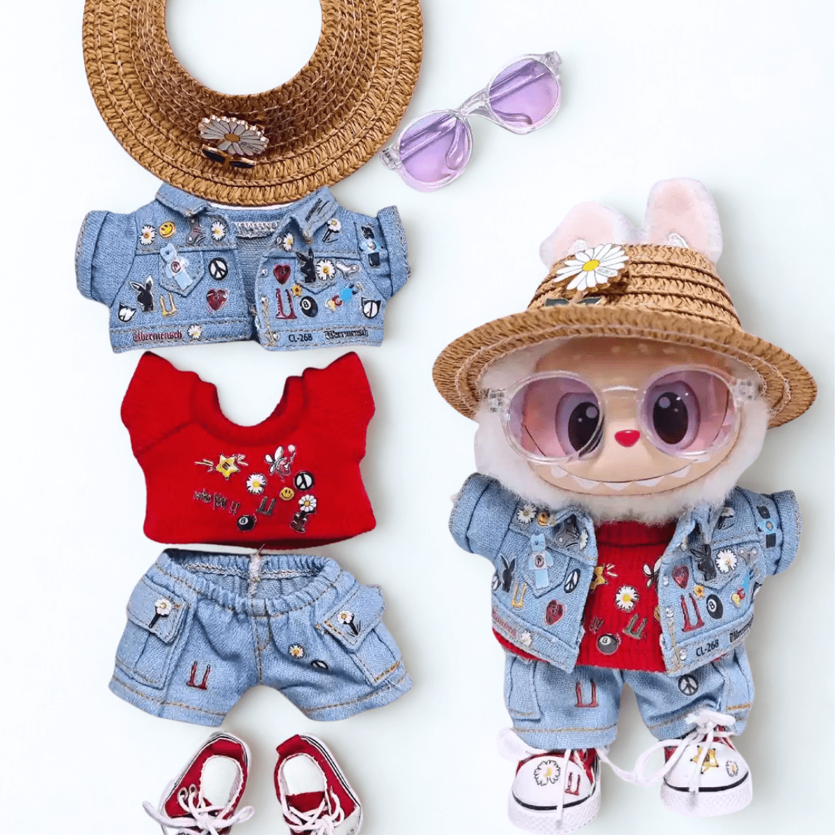 17cm Labubu Clothes –Daisy Holiday Premium Full Set (clothes Only, Doll Not Included)