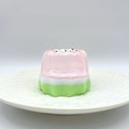 Sparkling Melon Canelé Taba Squishy in a delicate blend of translucent pink and green, featuring a subtle shimmer for a charming and calming effect